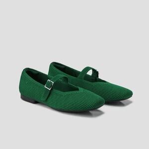 NWOT  Vivaia Margot Knit Square Toe Mary Jane Flats Forest Green Women's EU 41.5